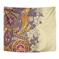 Polynesia Tapestry Hibiscus and Hawaiian Tribal Tattoo Retro Style Tan Color LT9 - Polynesian Pride