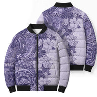 Polynesia Bomber Puffer Jacket Hibiscus Hawaiian Tribal Tattoo Retro Violet - Polynesian Pride