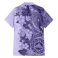 Polynesia Family Matching Long Sleeve Bodycon Dress and Hawaiian Shirt Hibiscus and Hawaiian Tribal Tattoo Retro Style Violet Color LT9 - Polynesian Pride