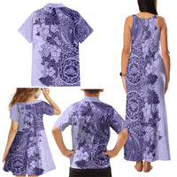 Polynesia Family Matching Tank Maxi Dress and Hawaiian Shirt Hibiscus and Hawaiian Tribal Tattoo Retro Style Violet Color LT9 - Polynesian Pride