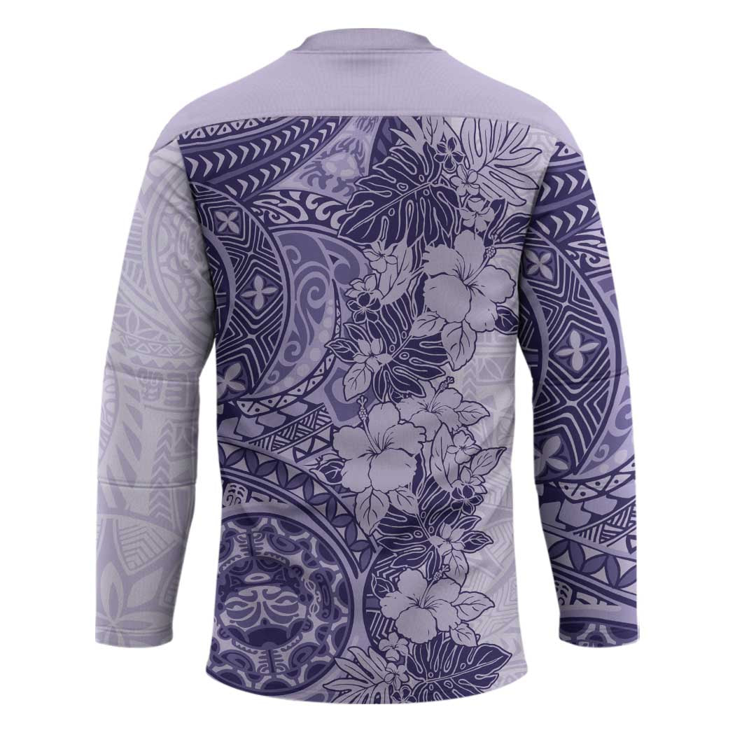 Polynesia Hockey Jersey Hibiscus Hawaiian Tribal Tattoo Retro Violet - Polynesian Pride