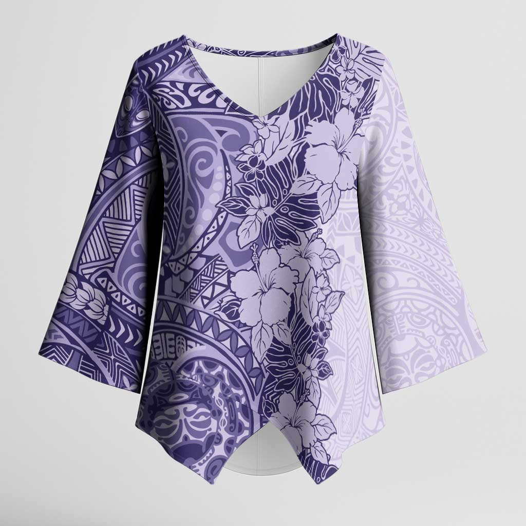 Polynesia Kimono Sleeve Blouse Hibiscus Hawaiian Tribal Tattoo Retro Violet - Polynesian Pride