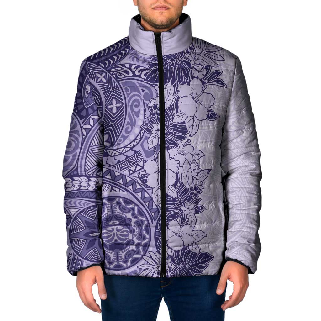 Polynesia Padded Jacket Hibiscus Hawaiian Tribal Tattoo Retro Violet - Polynesian Pride
