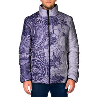 Polynesia Padded Jacket Hibiscus Hawaiian Tribal Tattoo Retro Violet - Polynesian Pride