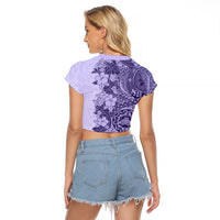 Polynesia Raglan Cropped T Shirt Hibiscus and Hawaiian Tribal Tattoo Retro Style Violet Color LT9 - Polynesian Pride