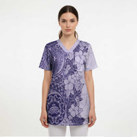 Polynesia Scrub Top Hibiscus Hawaiian Tribal Tattoo Retro Violet - Polynesian Pride