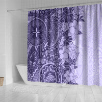 Polynesia Shower Curtain Hibiscus and Hawaiian Tribal Tattoo Retro Style Violet Color LT9 - Polynesian Pride