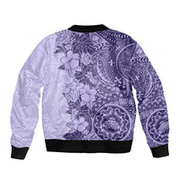 Polynesia Sleeve Zip Bomber Jacket Hibiscus and Hawaiian Tribal Tattoo Retro Style Violet Color LT9 - Polynesian Pride