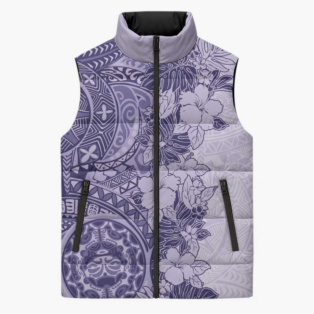 Polynesia Sleeveless Puffer Jacket Hibiscus Hawaiian Tribal Tattoo Retro Violet - Polynesian Pride