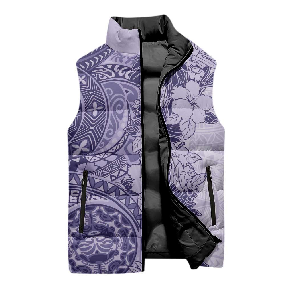 Polynesia Sleeveless Puffer Jacket Hibiscus Hawaiian Tribal Tattoo Retro Violet - Polynesian Pride