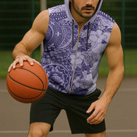 Polynesia Sleeveless Zip Hoodie Hibiscus Hawaiian Tribal Tattoo Retro Violet - Polynesian Pride