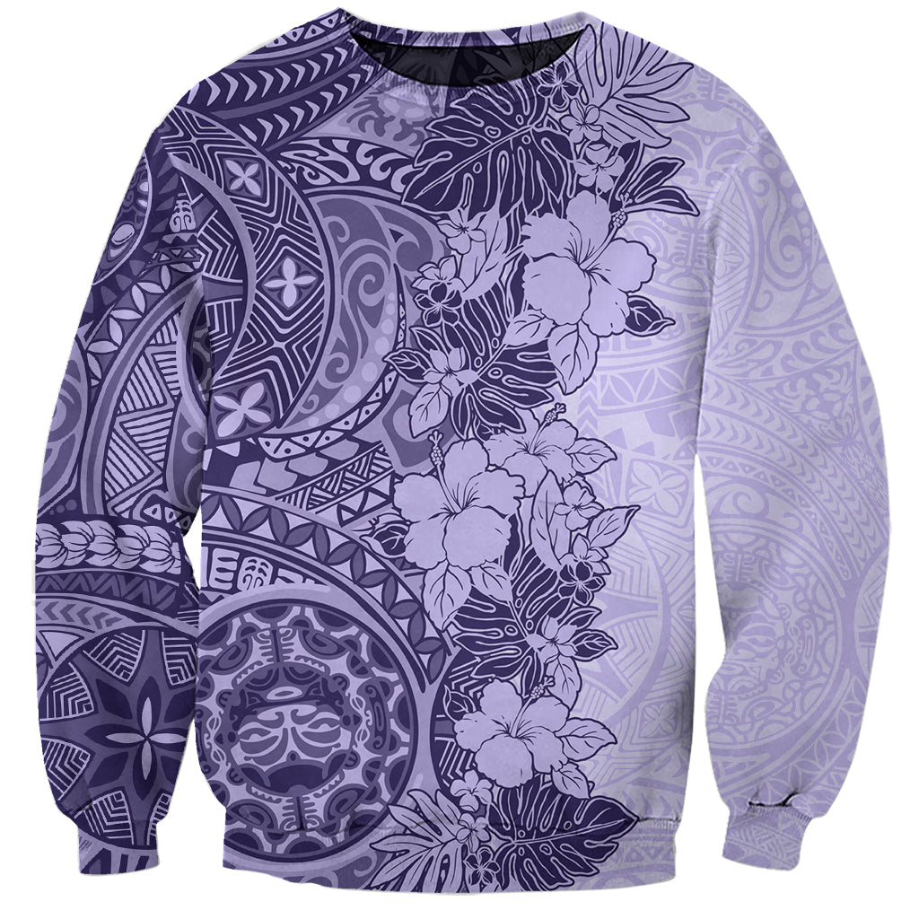 Polynesia Sweatshirt Hibiscus and Hawaiian Tribal Tattoo Retro Style Violet Color LT9 Unisex Violet - Polynesian Pride