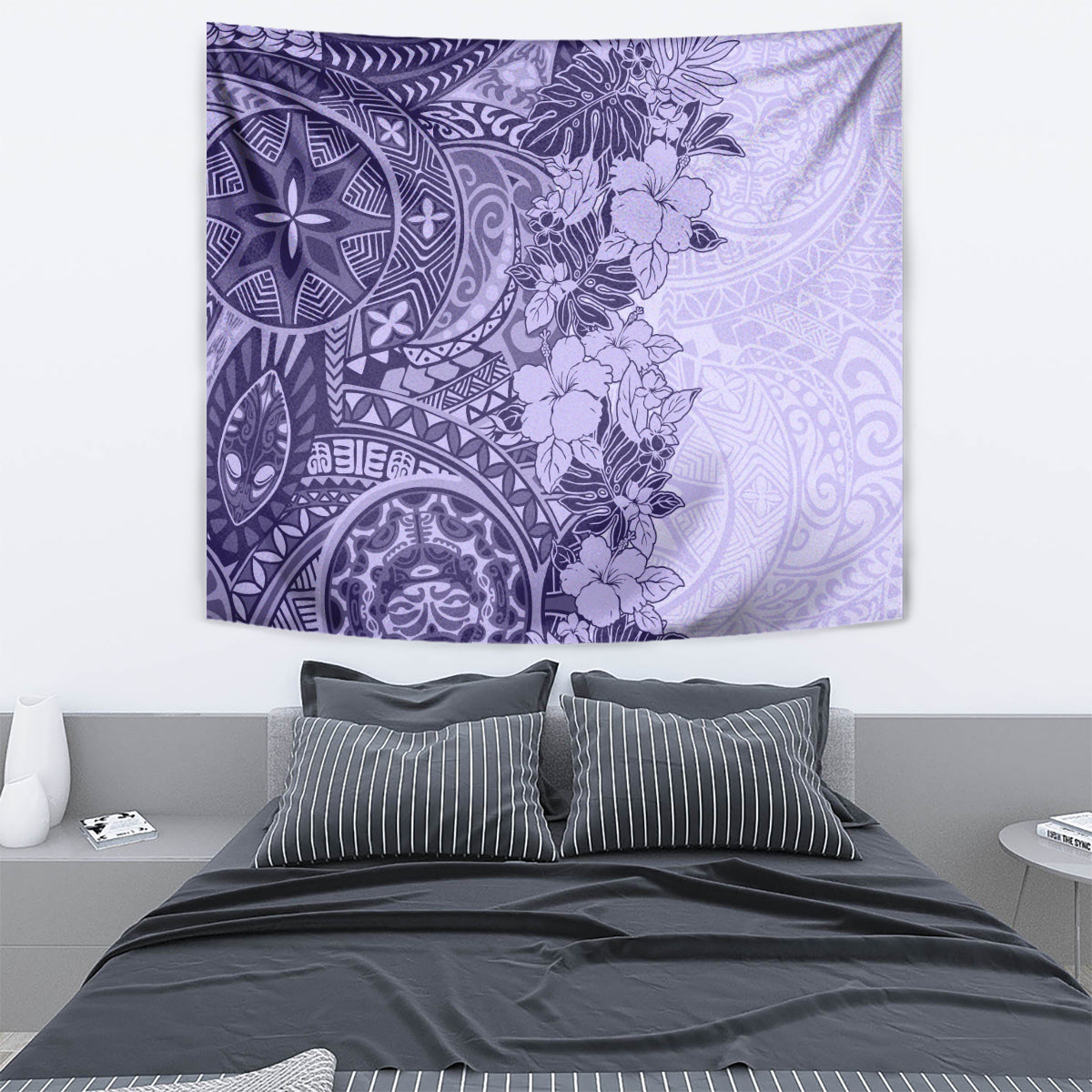 Polynesia Tapestry Hibiscus and Hawaiian Tribal Tattoo Retro Style Violet Color LT9 - Polynesian Pride