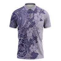 Polynesia Zipper Polo Shirt Hibiscus Hawaiian Tribal Tattoo Retro Violet - Polynesian Pride