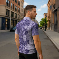 Polynesia Zipper Polo Shirt Hibiscus Hawaiian Tribal Tattoo Retro Violet - Polynesian Pride