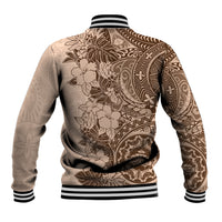 Polynesia Baseball Jacket Hibiscus and Hawaiian Tribal Tattoo Retro Style Pink Pastel LT9 - Polynesian Pride