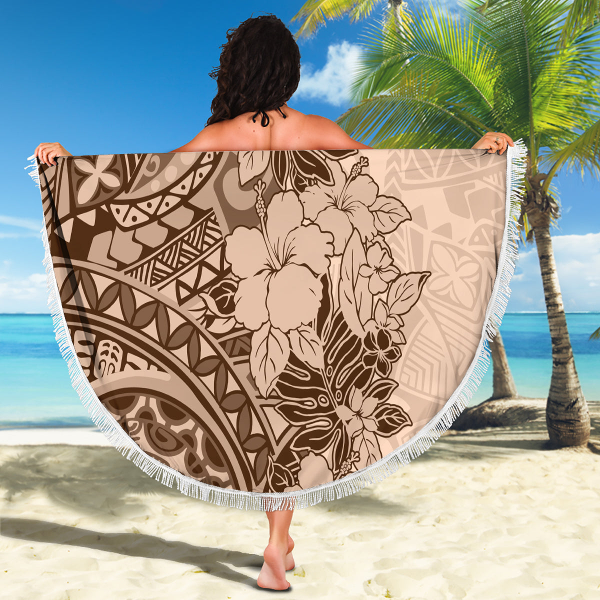 Polynesia Beach Blanket Hibiscus and Hawaiian Tribal Tattoo Retro Style Pink Pastel LT9 - Polynesian Pride