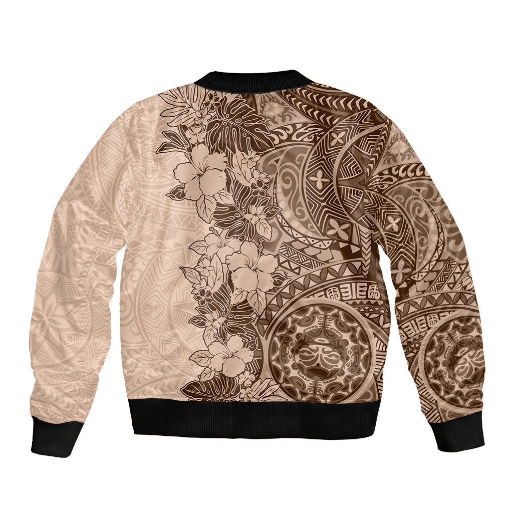 Polynesia Bomber Jacket Hibiscus and Hawaiian Tribal Tattoo Retro Style Pink Pastel LT9 - Polynesian Pride
