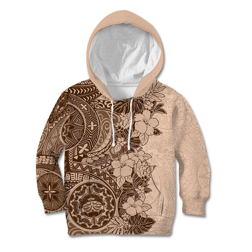 Polynesia Kid Hoodie Hibiscus and Hawaiian Tribal Tattoo Retro Style Pink Pastel LT9 Hoodie Pink Pastel - Polynesian Pride