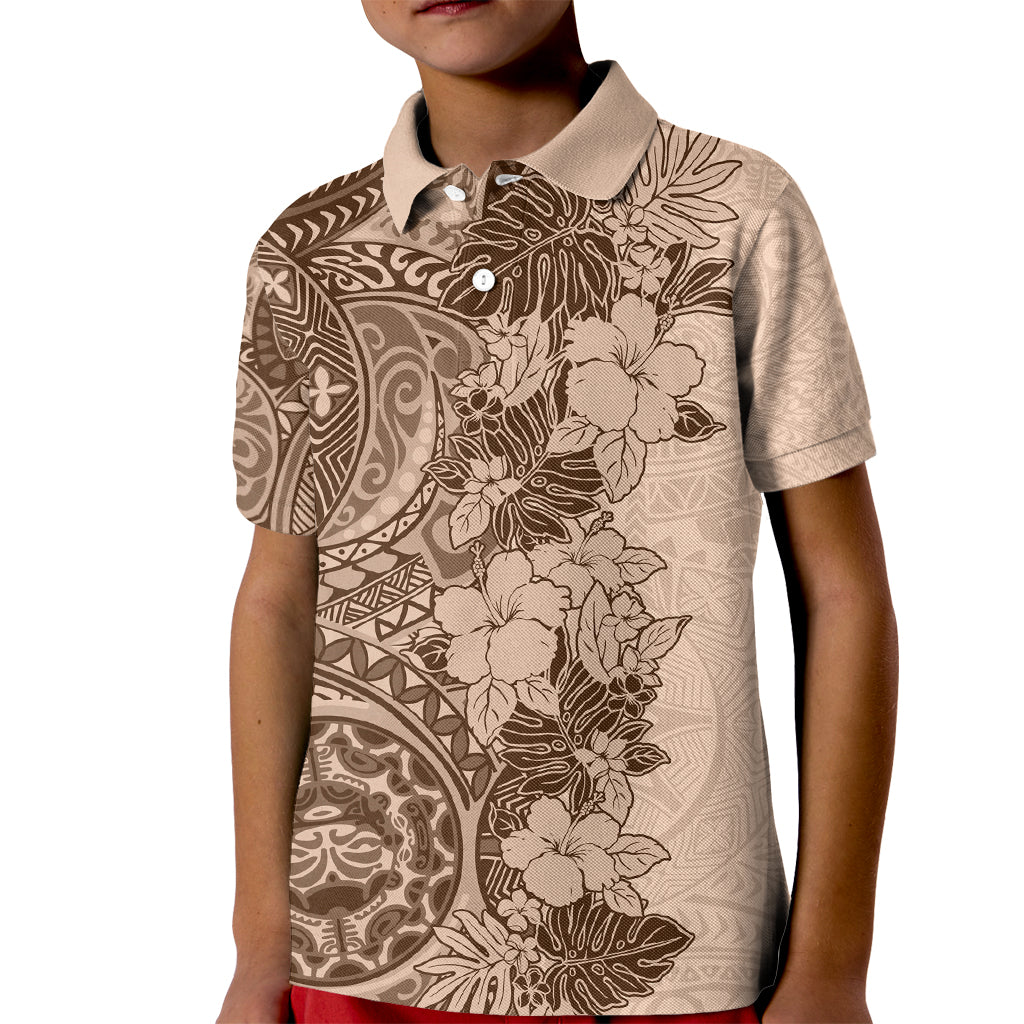 Polynesia Kid Polo Shirt Hibiscus and Hawaiian Tribal Tattoo Retro Style Pink Pastel LT9 Kid Pink Pastel - Polynesian Pride