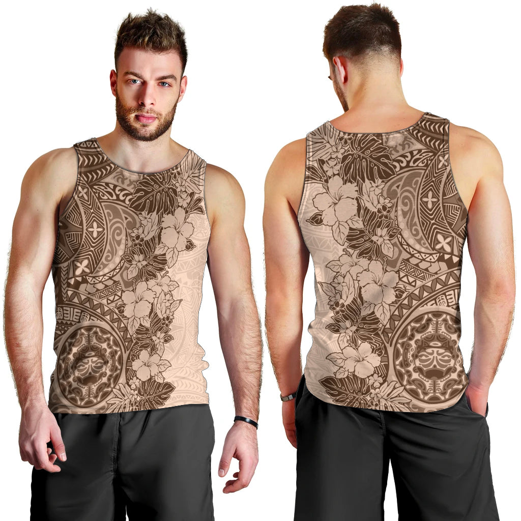 Polynesia Men Tank Top Hibiscus and Hawaiian Tribal Tattoo Retro Style Pink Pastel LT9 - Polynesian Pride