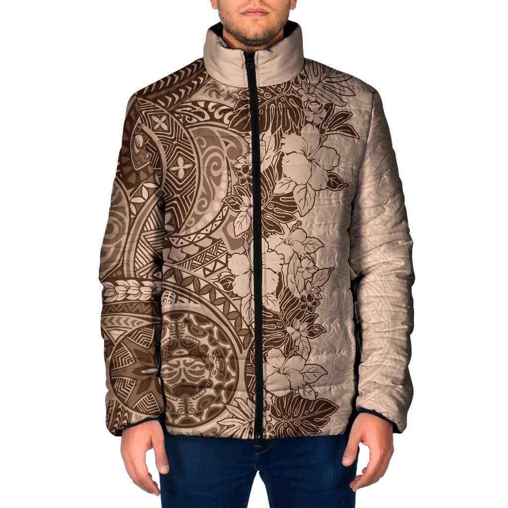 Polynesia Padded Jacket Hibiscus Hawaiian Tribal Tattoo Retro Pink Pastel - Polynesian Pride