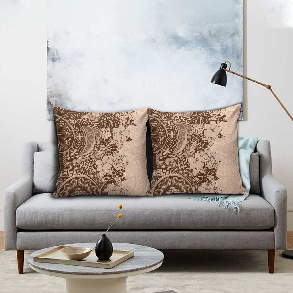 Polynesia Pillow Cover Hibiscus Hawaiian Tribal Tattoo Retro Pink Pastel - Polynesian Pride