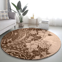 Polynesia Round Carpet Hibiscus and Hawaiian Tribal Tattoo Retro Style Pink Pastel LT9 - Polynesian Pride