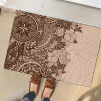 Polynesia Rubber Doormat Hibiscus and Hawaiian Tribal Tattoo Retro Style Pink Pastel LT9 - Polynesian Pride