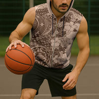 Polynesia Sleeveless Zip Hoodie Hibiscus Hawaiian Tribal Tattoo Retro Pink Pastel - Polynesian Pride