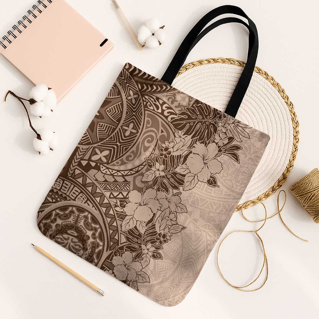 Polynesia Tote Bag Hibiscus Hawaiian Tribal Tattoo Retro Pink Pastel - Polynesian Pride