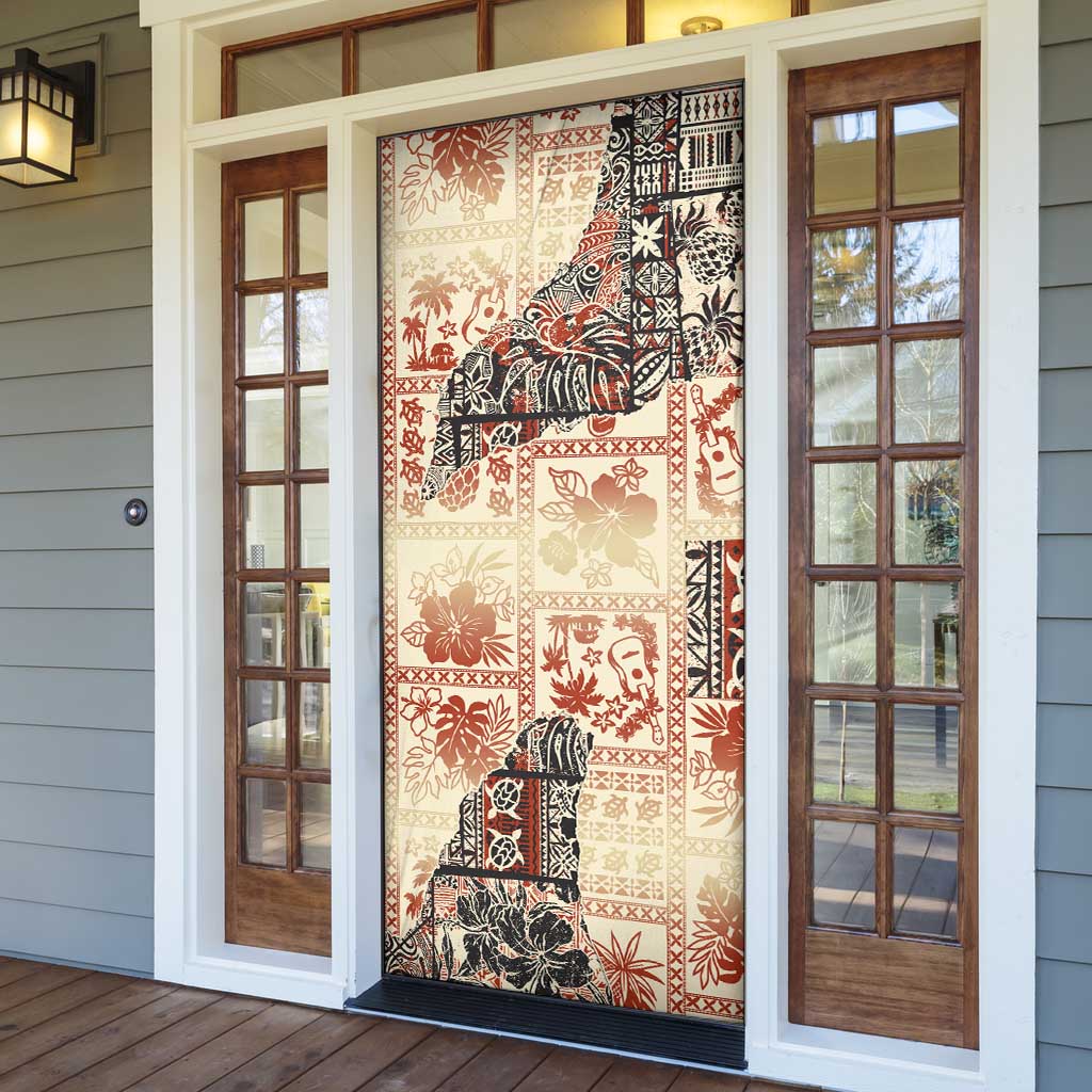 Hawaii Beige Version Door Cover Aloha Tribal Pattern - Polynesian Pride