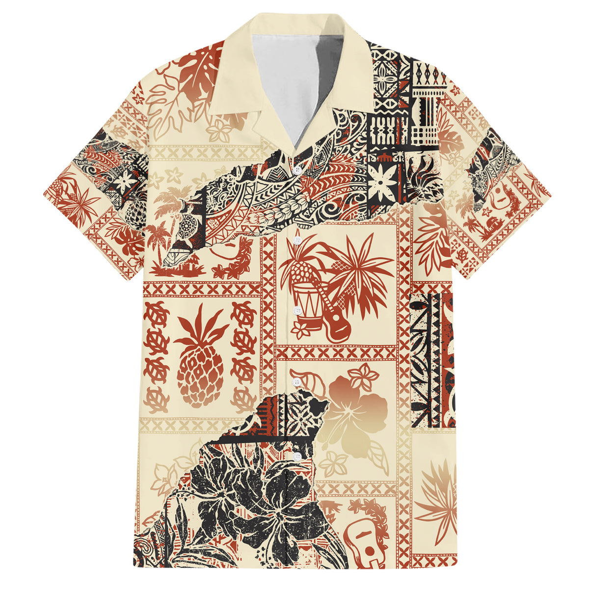Hawaii Family Matching Short Sleeve Bodycon Dress and Hawaiian Shirt Aloha Tribal Pattern Beige Version LT9 Dad's Shirt - Short Sleeve Beige - Polynesian Pride