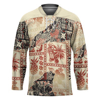 Hawaii Beige Version Hockey Jersey Aloha Tribal Pattern - Polynesian Pride