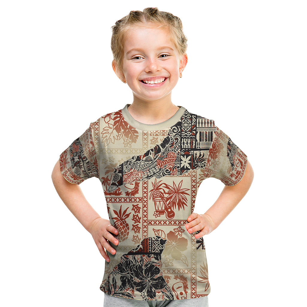 Hawaii Kid T Shirt Aloha Tribal Pattern Beige Version LT9 Beige - Polynesian Pride