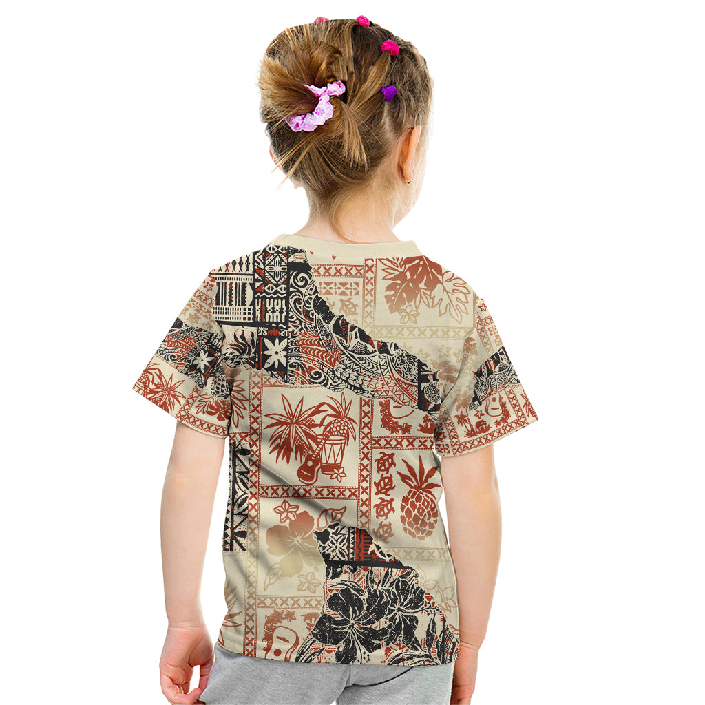 Hawaii Kid T Shirt Aloha Tribal Pattern Beige Version LT9 - Polynesian Pride