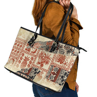 Hawaii Leather Tote Bag Aloha Tribal Pattern Beige Version LT9 - Polynesian Pride