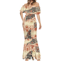 Hawaii Mermaid Dress Aloha Tribal Pattern Beige Version LT9 - Polynesian Pride