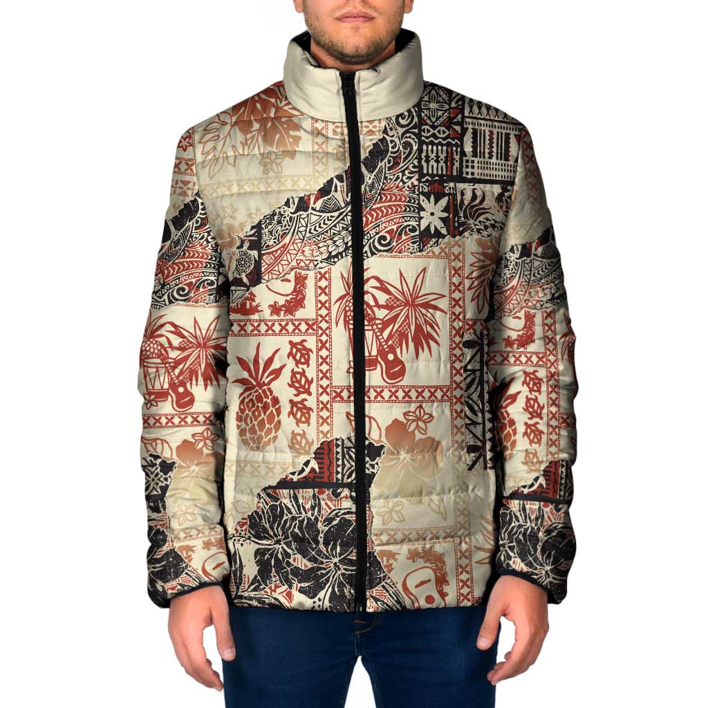 Hawaii Beige Version Padded Jacket Aloha Tribal Pattern LT9 Men Beige - Polynesian Pride
