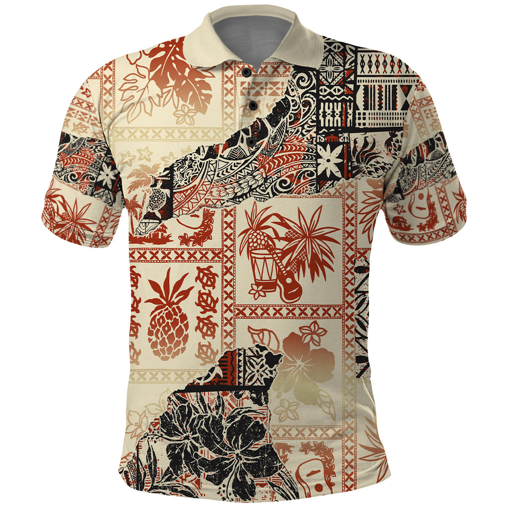 Hawaii Polo Shirt Aloha Tribal Pattern Beige Version LT9 Beige - Polynesian Pride