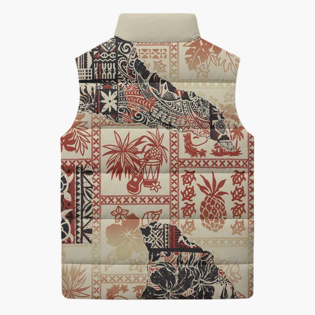Hawaii Beige Version Sleeveless Puffer Jacket Aloha Tribal Pattern LT9 - Polynesian Pride