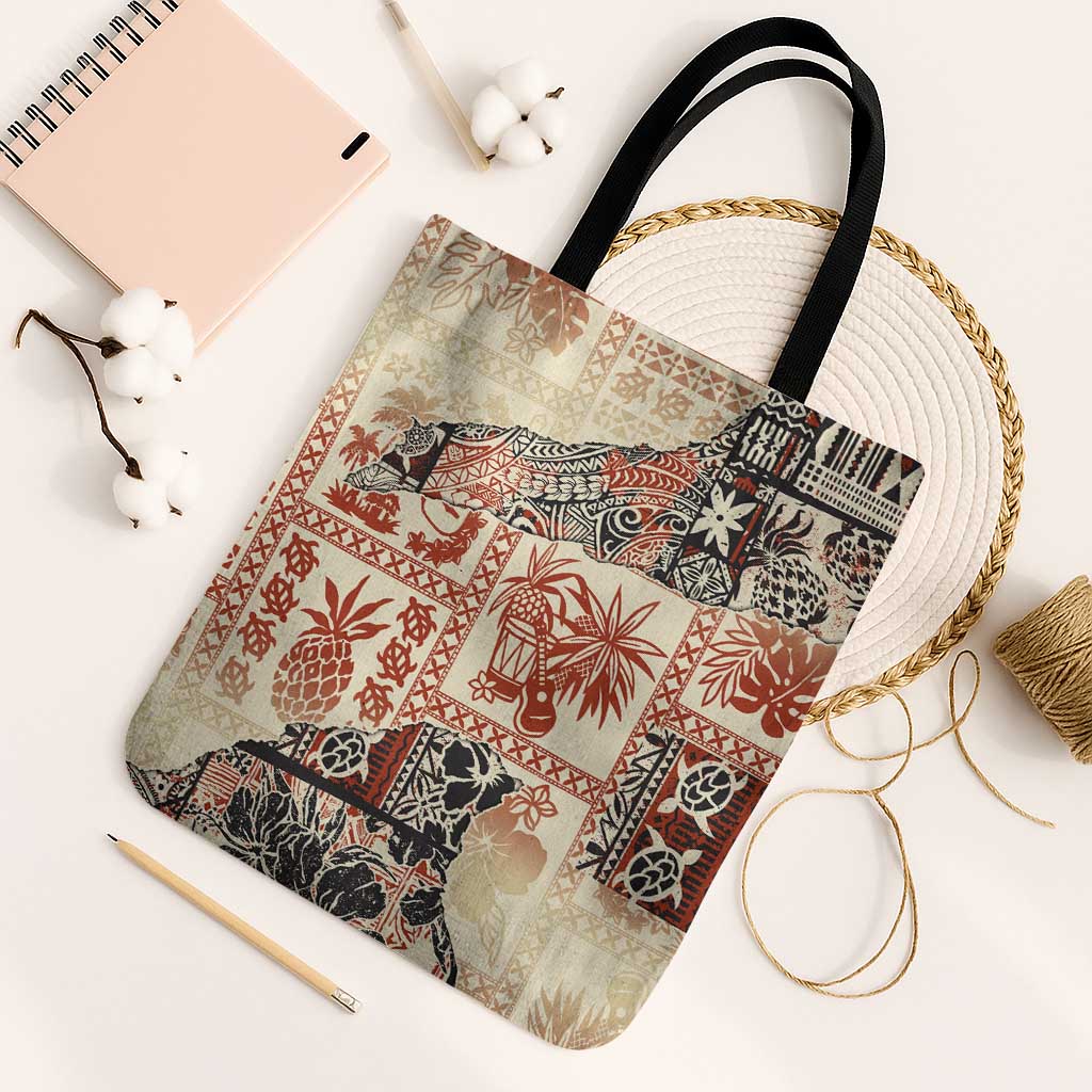 Hawaii Beige Version Tote Bag Aloha Tribal Pattern - Polynesian Pride