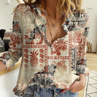 Hawaii Women Casual Shirt Aloha Tribal Pattern Beige Version LT9 Female Beige - Polynesian Pride