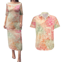 Hawaii Couples Matching Puletasi Dress and Hawaiian Shirt Aloha Tribal Pattern Sweat Pink Ombre LT9 Pink - Polynesian Pride