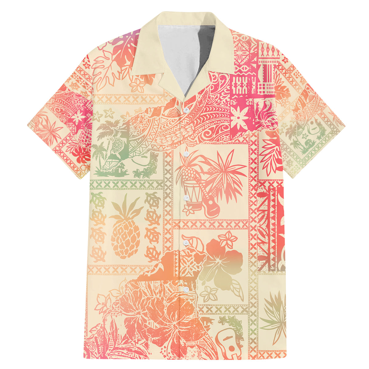 Hawaii Family Matching Mermaid Dress and Hawaiian Shirt Aloha Tribal Pattern Sweat Pink Ombre LT9 Dad's Shirt - Short Sleeve Pink - Polynesian Pride