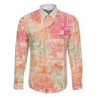 Hawaii Family Matching Puletasi Dress and Hawaiian Shirt Aloha Tribal Pattern Sweat Pink Ombre LT9 Dad's Shirt - Long Sleeve Pink - Polynesian Pride