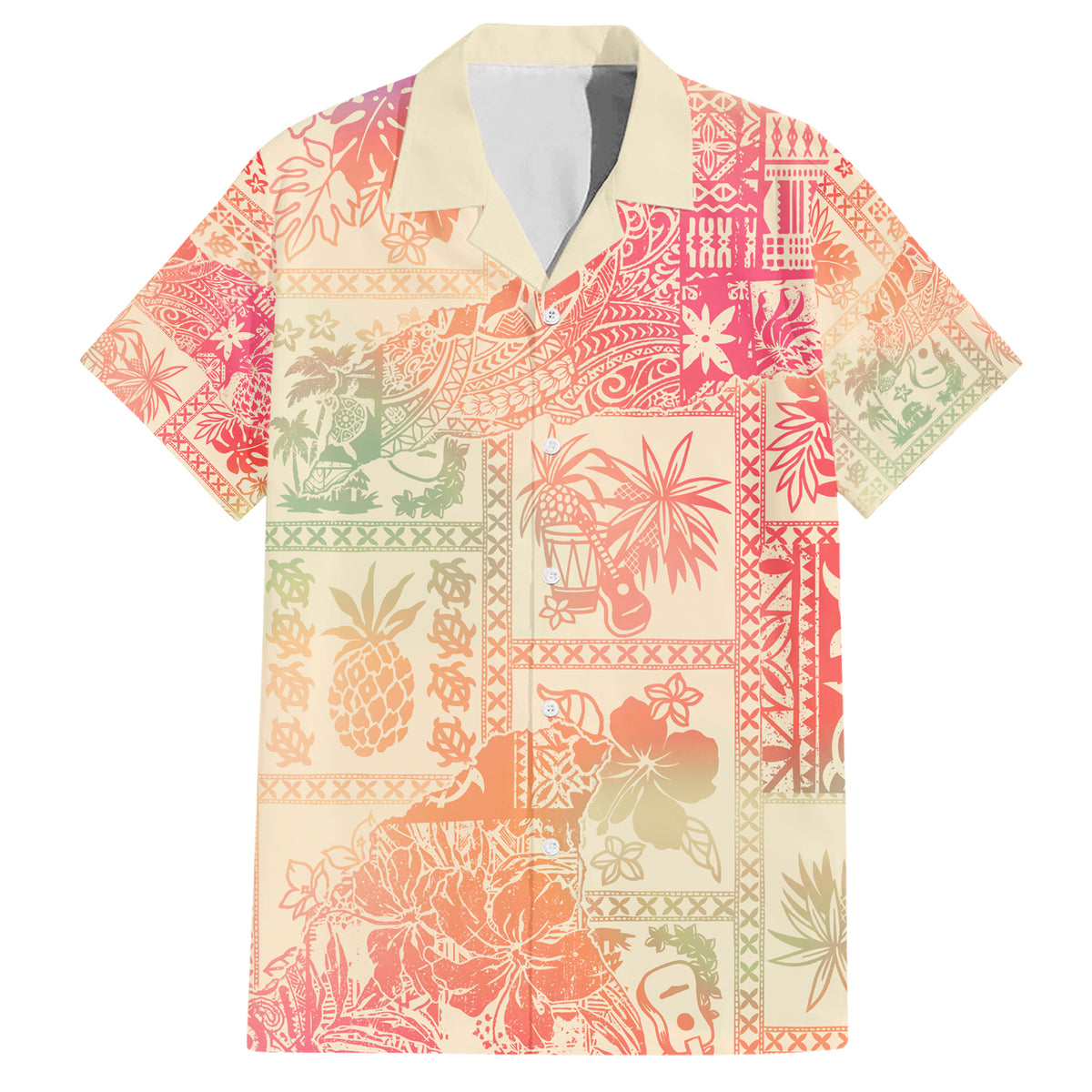 Hawaii Family Matching Short Sleeve Bodycon Dress and Hawaiian Shirt Aloha Tribal Pattern Sweat Pink Ombre LT9 Dad's Shirt - Short Sleeve Pink - Polynesian Pride