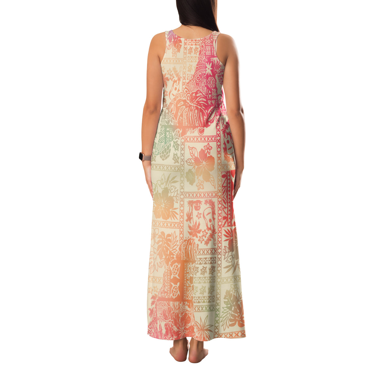 Hawaii Family Matching Tank Maxi Dress and Hawaiian Shirt Aloha Tribal Pattern Sweat Pink Ombre LT9 - Polynesian Pride