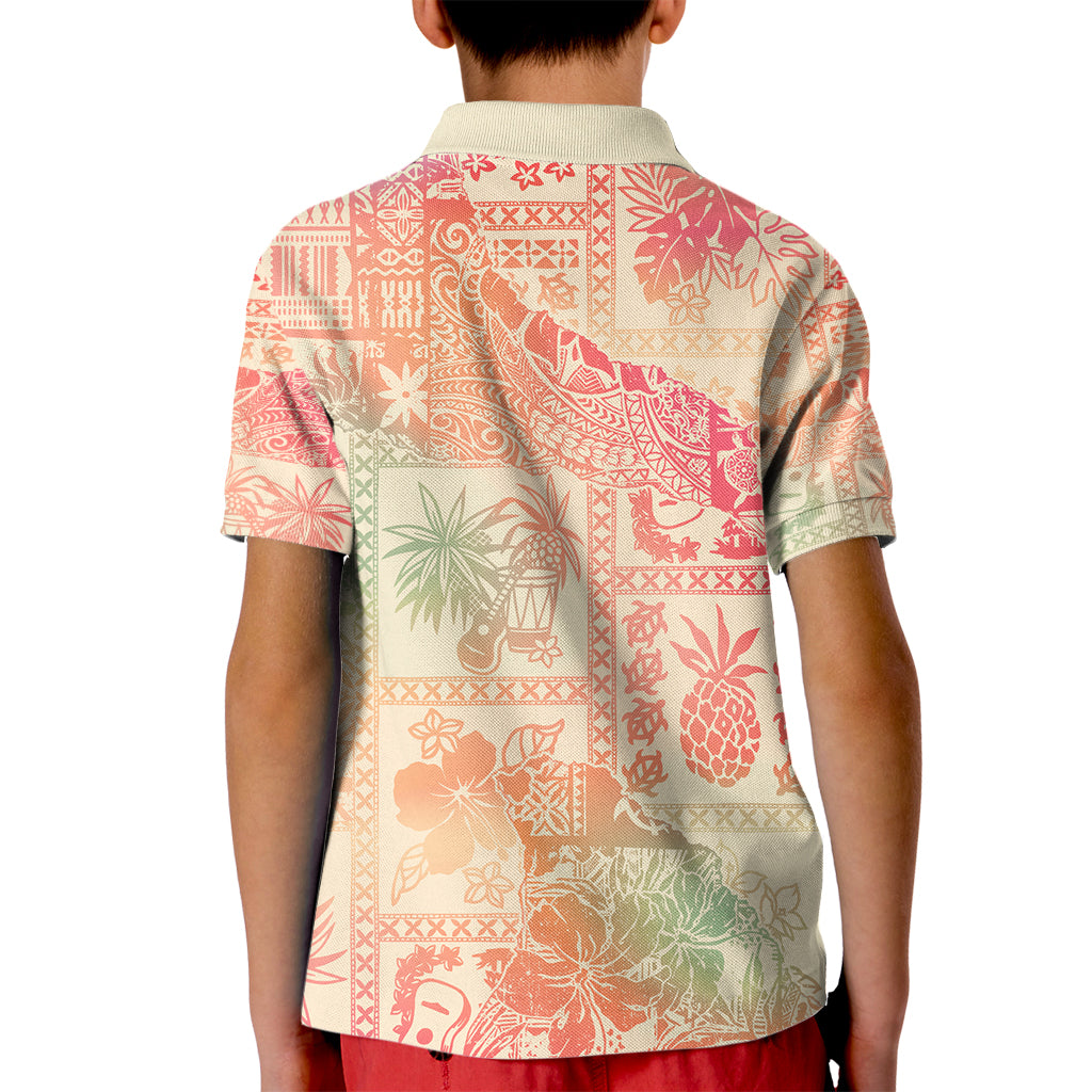 Hawaii Kid Polo Shirt Aloha Tribal Pattern Sweat Pink Ombre LT9 - Polynesian Pride