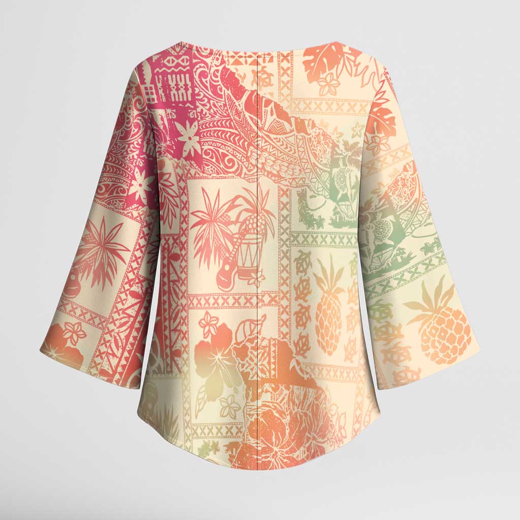 Hawaii Sweat Pink Ombre Kimono Sleeve Blouse Aloha Tribal Pattern - Polynesian Pride